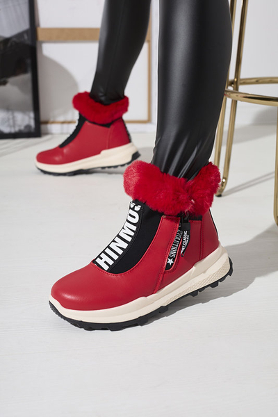 Червени дамски изолирани ботуши с кожа Scherr- Footwear