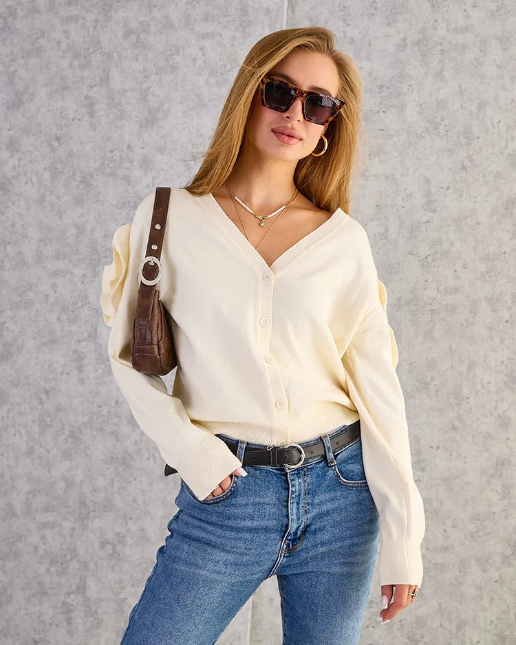 Royalfashion Дамски пуловер с разкопчани копчета