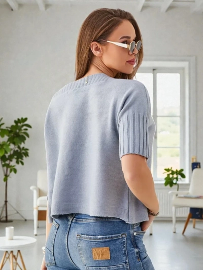 Royalfashion Женски вискозен пуловер с къси ръкави