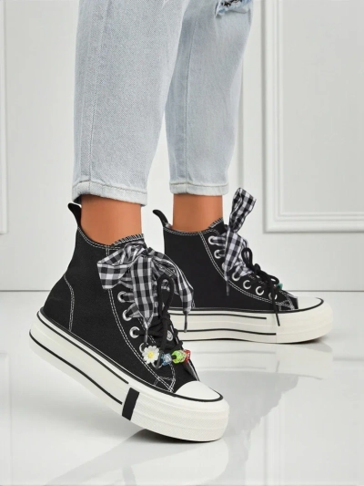 Дамски маратонки Callisto Черни платформи от плат с ретро акценти