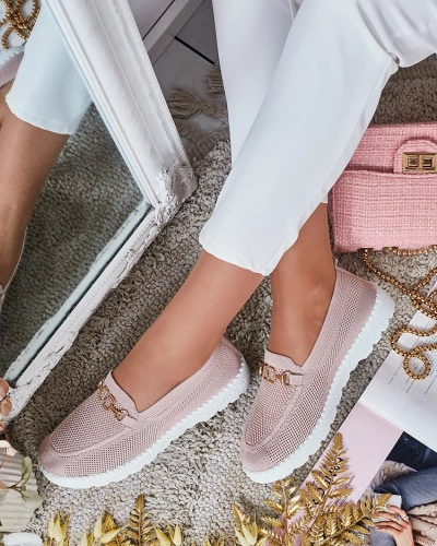 Royalfashion Дамски мокасини от плат със златна украса Erticae