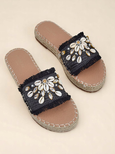 Дамски сандали Royalfashion Helena Decor черни еспадрили с мидички