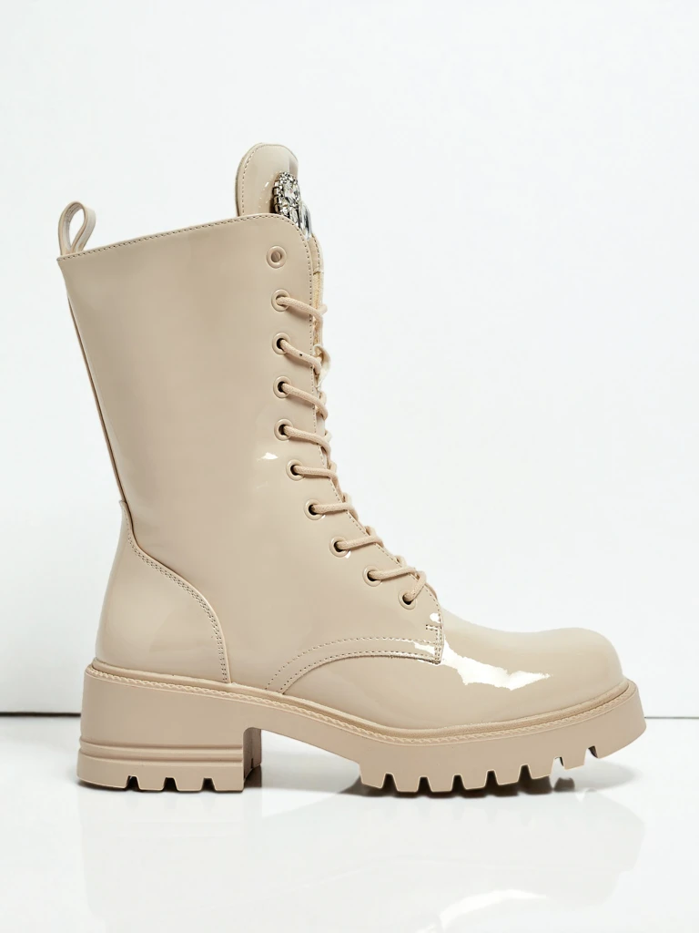 Лакирани дамски боти с връзки Emelune