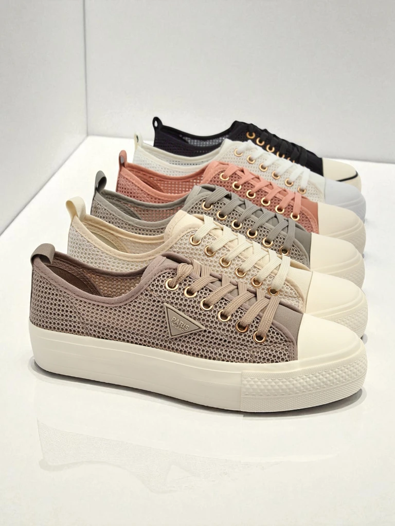 Дамски маратонки Hypatia Mesh светлокафяви за лятото плоска подметка 3см