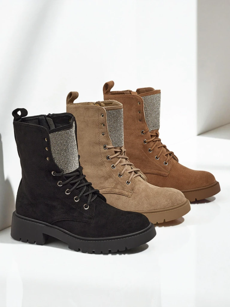 Дамски еко велурени боти с връзки Ferlyne