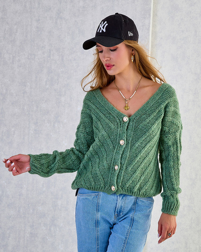 Royalfashion Дамски плетен пуловер с копчета