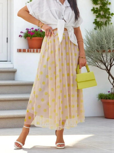 Розалфешън Дамска миди пола от вискоза с тюл на точки