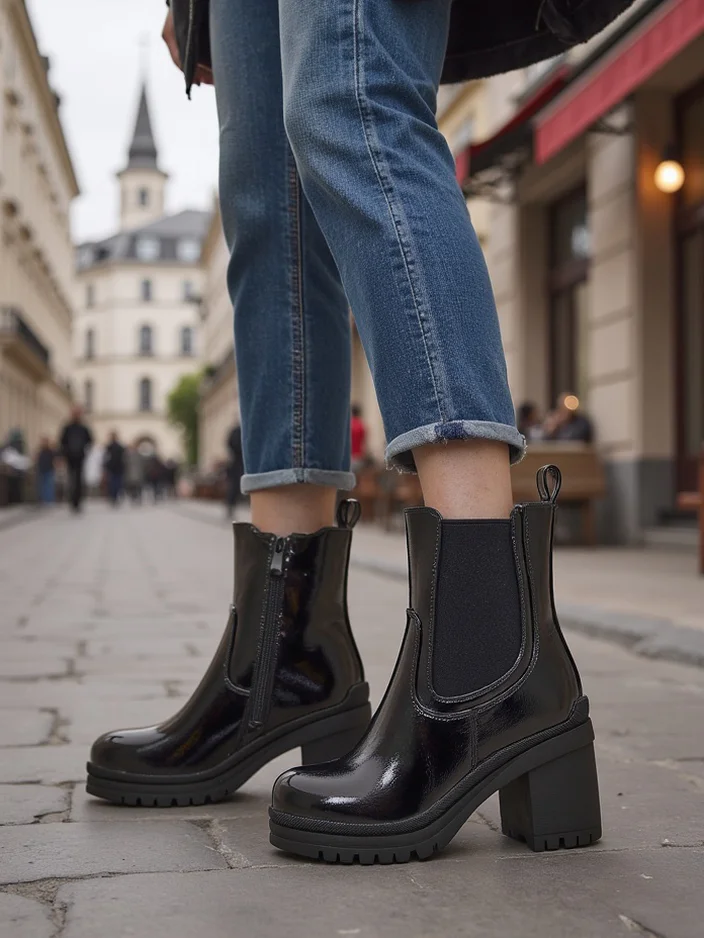 Royalfashion Дамски боти до глезена на блок ток Foddise