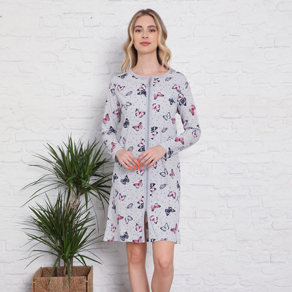 Сива нощница с щампа на пеперуди - Облекло