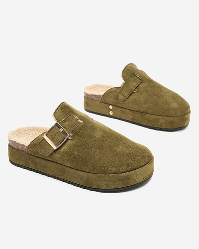 Royalfashion Дамски чехли с овча кожа и катарама Kajis