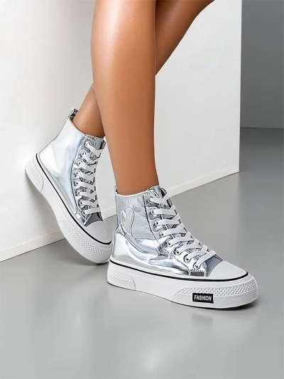 Royalfashion Високи женски маратонки с мотив сърце Сребърно сърце