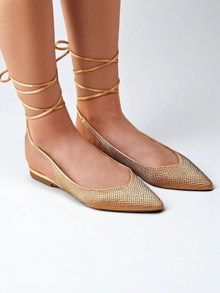 Royalfashion Женски балетни обувки с камъни без ток Daggas