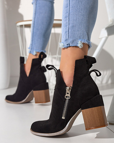 Czarne damskie botki na kwadratowym słupku Darera - Obuwie