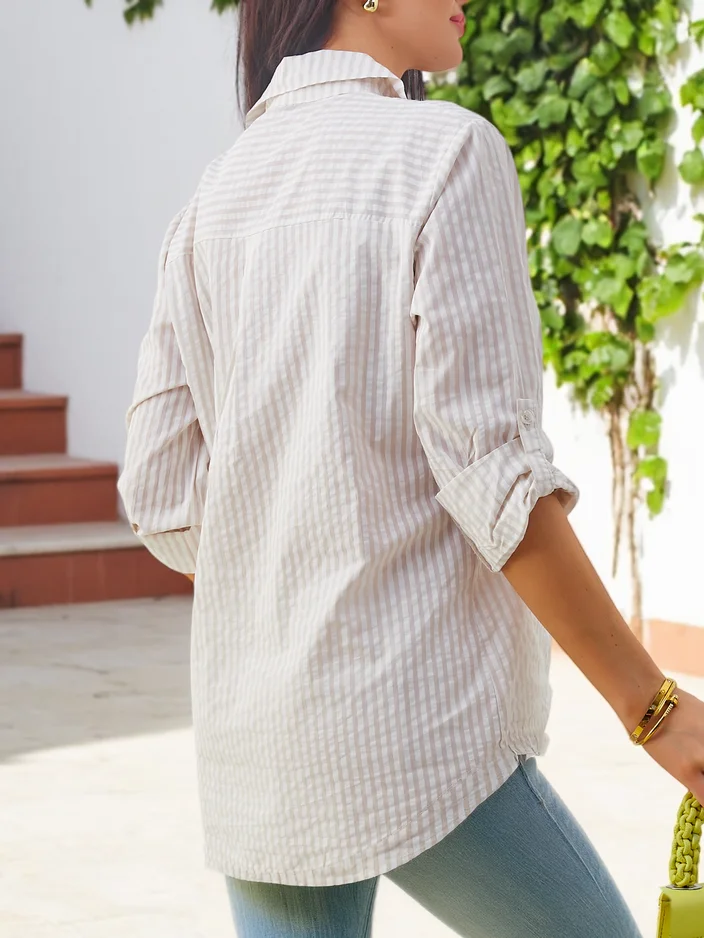 Рокля на Royalfashion Жена памучна риза с райе и връзка в долната част