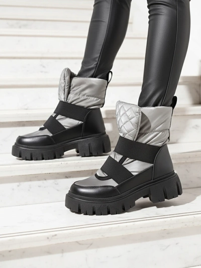 Дамски ботуши за сняг с равна подметка в черно-сиво Ferory- Footwear