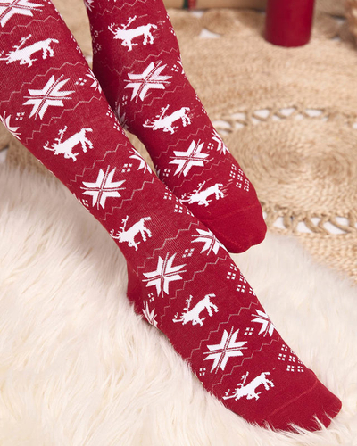 Дамски коледни чорапи над коляното в бордо - Бельо