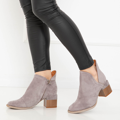 Szare damskie ocieplane botki na słupku Karela - Obuwie