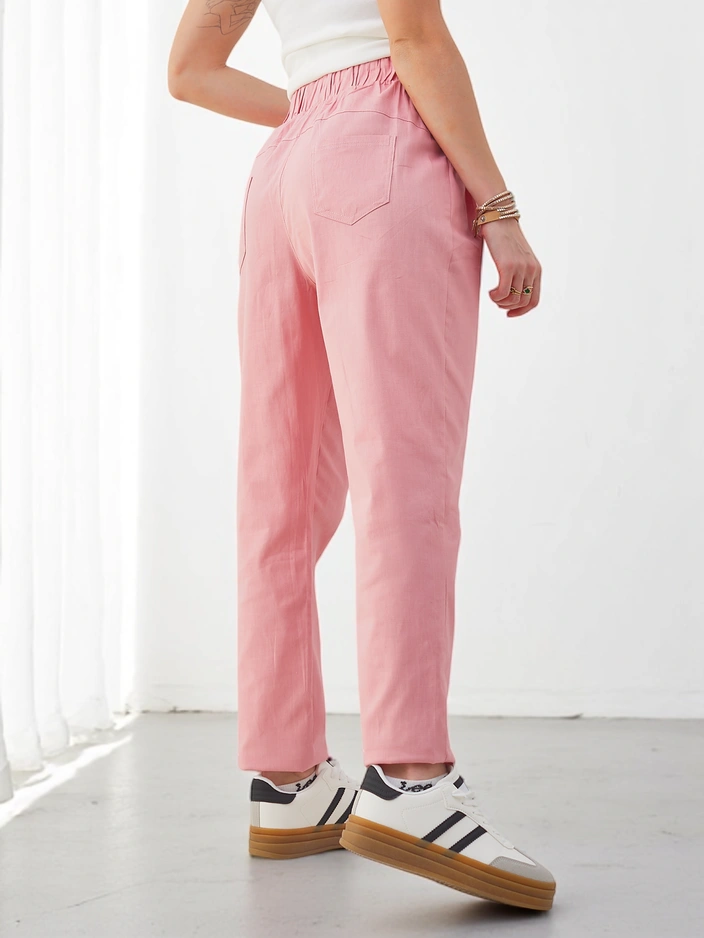 Дамски памучни прави панталони Royalfashion с връзка на талията