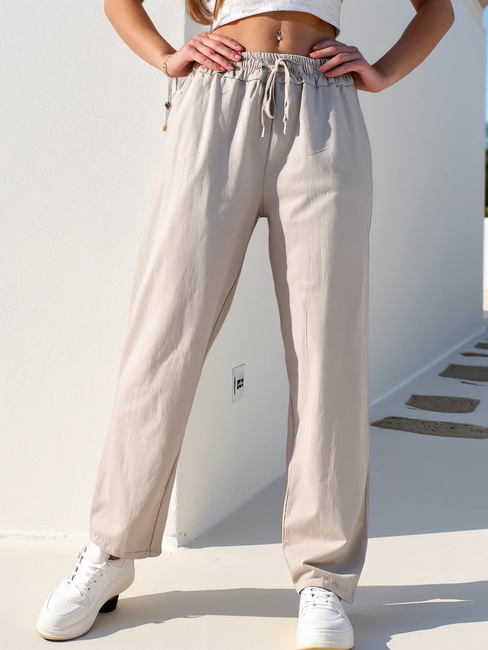 Royalfashion Дамски памучни прави панталони