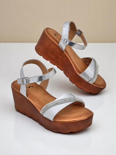 Обувки с wedges Royalfashion за жени с камъни и блестящи елементи Aurora Glow