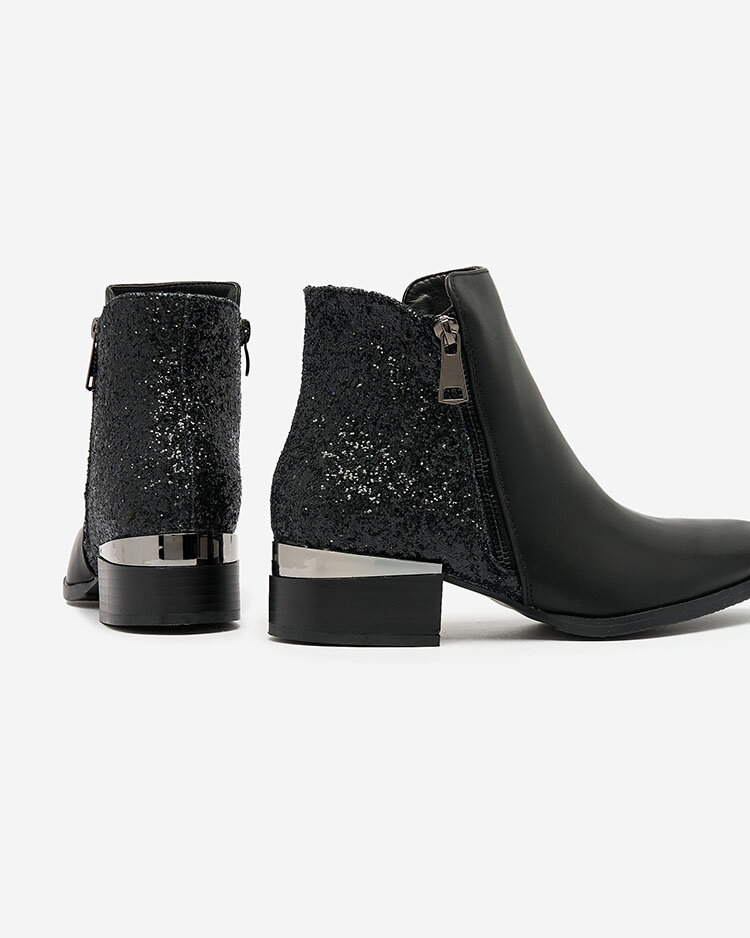 Royalfashion Черни дамски ботуши с брокат Brosecco