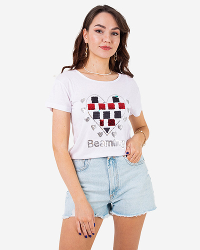 Biały damski t-shirt z printem - Odzież
