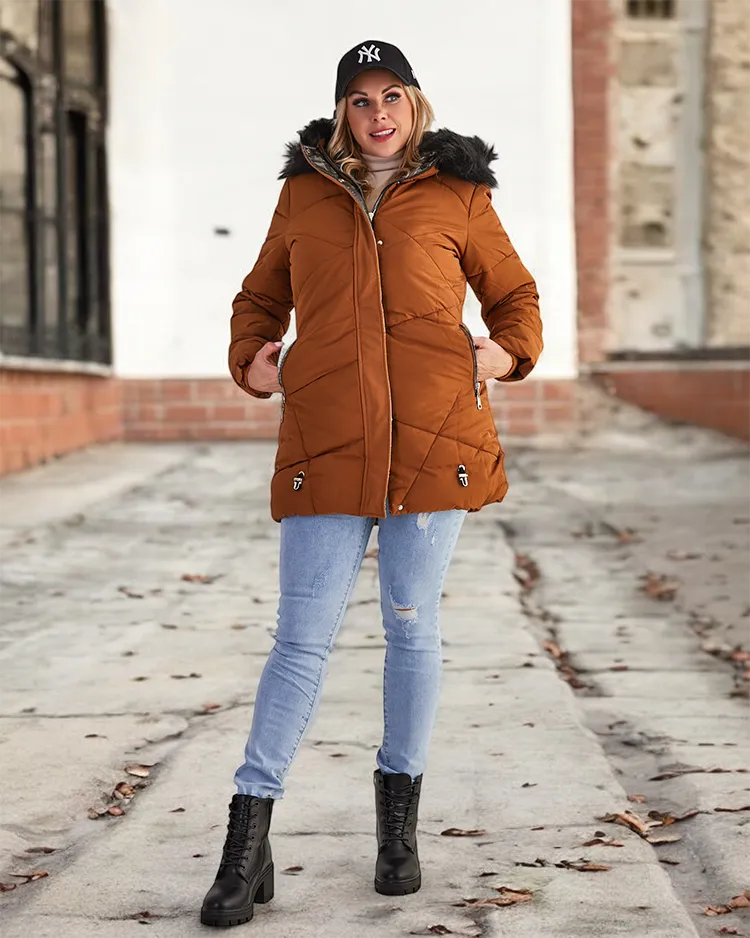 Royalfashion Кафяво дамско зимно яке