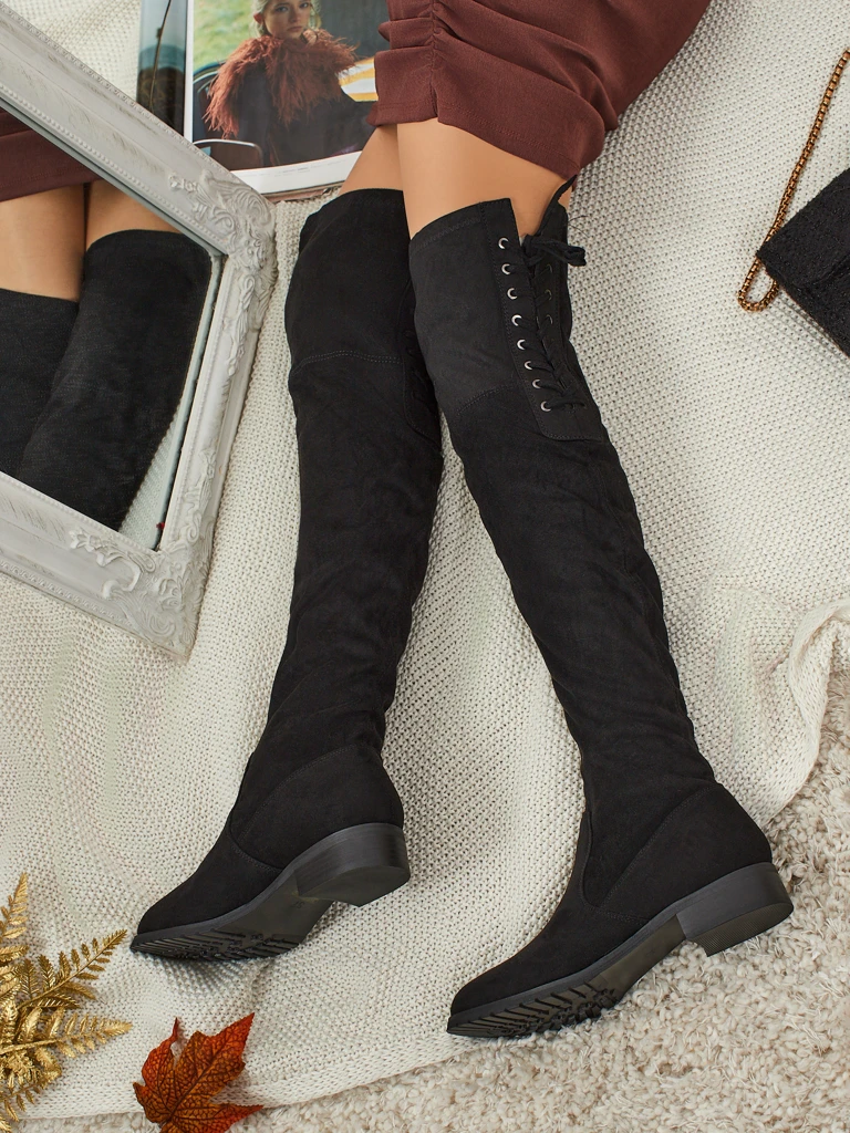 Дамски еко велурени ботуши над коляното Denvoria