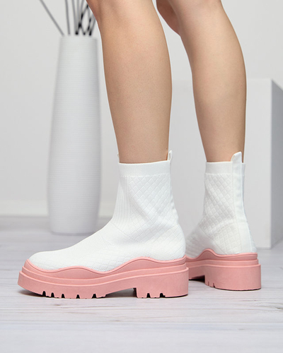 Biało-różowe botki damskie na płaskim obcasie Seritis - Obuwie