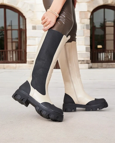 Royalfashion Бежови дамски ботуши до средата на прасеца Blyss