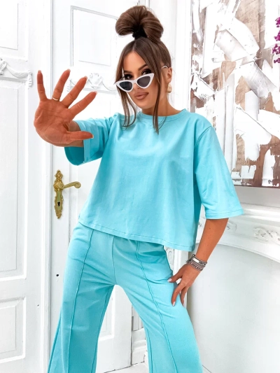 Royalfashion Женски памучен комплект с разкроени панталони