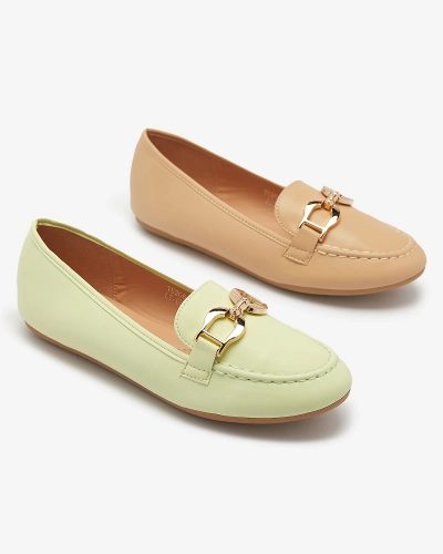 Зелени дамски мокасини от екокожа с украса Wiwet-Footwear