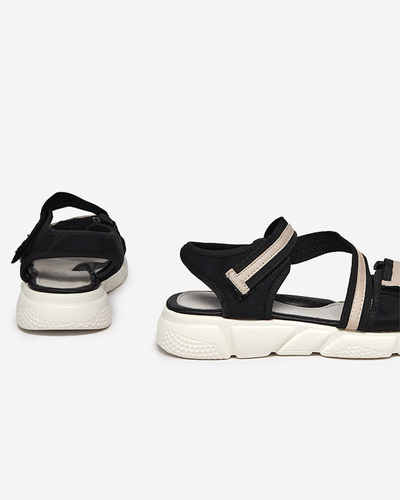 Czarno-beżowe dziecięce sandałki zapinane na rzepy Modis - Obuwie