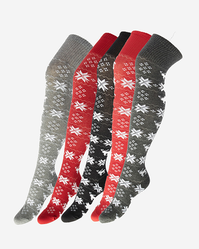 Дамски коледни чорапи над коляното в светло сиво- Бельо