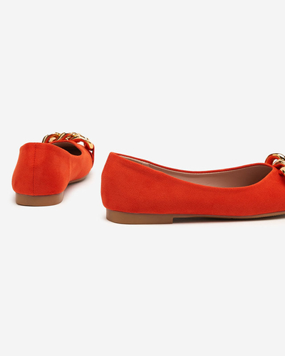 OUTLET Pomarańczowe balerinki damskie z ozdobą Caviene - Obuwie
