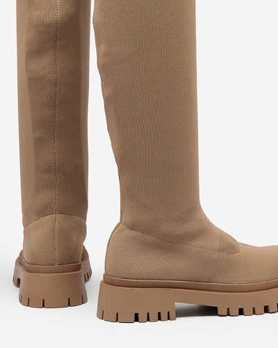 Royalfashion Кафяви дамски ботуши с приплъзване над коляното Radgitas