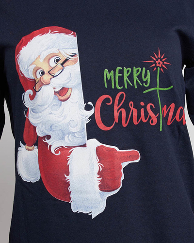 Морско синя дамска пижама от 2 части с коледна щампа - Облекло