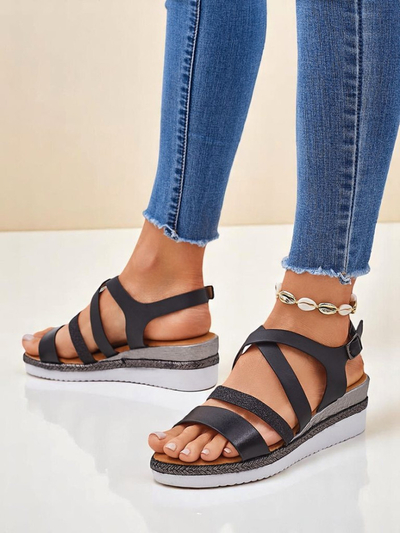 Aurelia Nero – Черни дамски сандали на платформа Royalfashion еко кожа