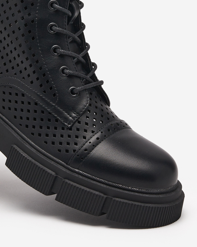 Дамски черни ажурени боти с плосък ток Rolika - Обувки