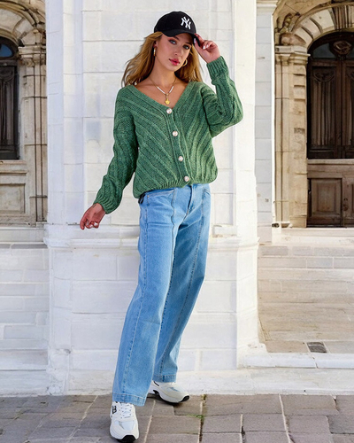 Royalfashion Дамски плетен пуловер с копчета