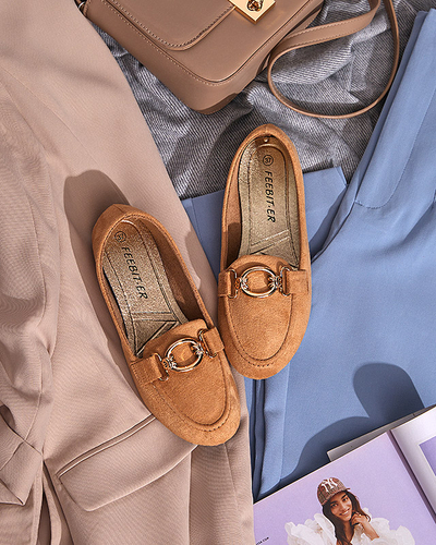 Eko-zamszowe mokasyny w kolorze beżowym Brussi - Obuwie