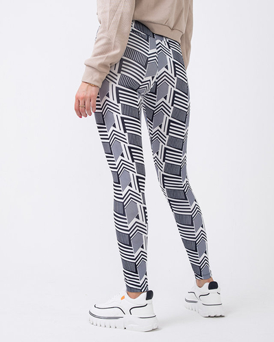 Wzorzyste damskie biało- czarne legginsy z wysokim stanem - Odzież