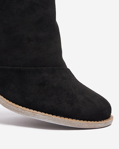 Czarne damskie ocieplane botki na brązowym słupku Karela - Obuwie