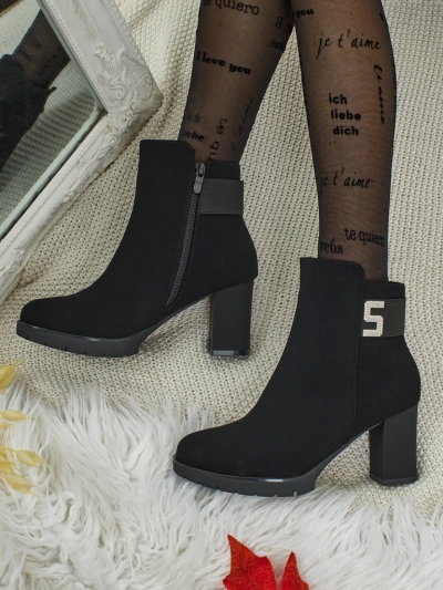 Дамски еко кожени боти до глезена на ток Mireliq