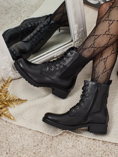 Дамски боти Oslynne от еко кожа с връзки