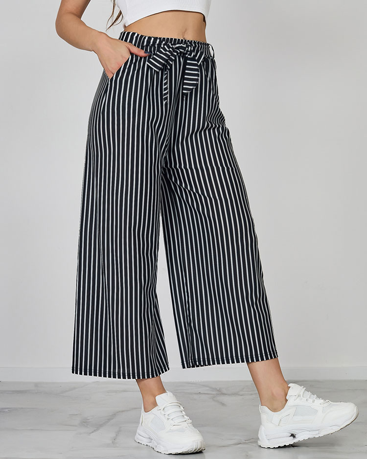 Royalfashion Дамски широк раиран панталон 7/8