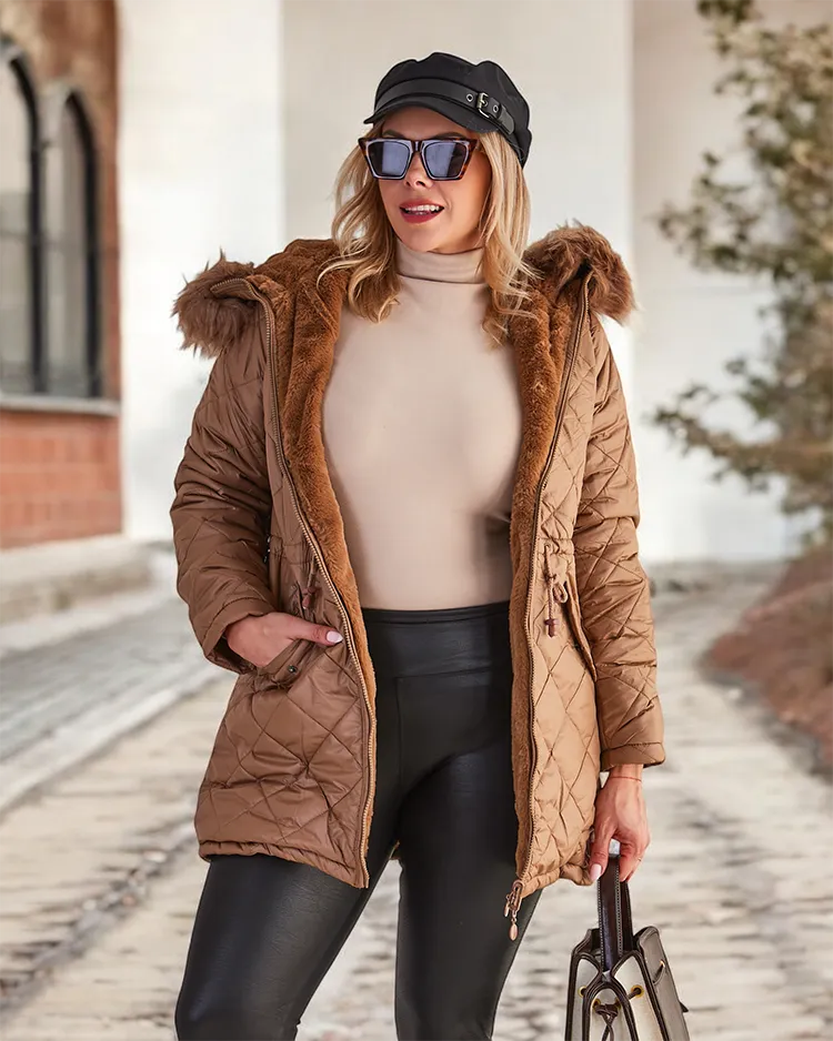 Royalfashion Дамско ватирано яке в кафяво