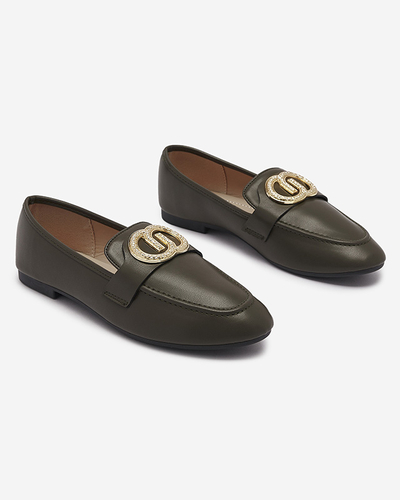 Тъмнозелени дамски мокасини със златна украса Uletta - Обувки