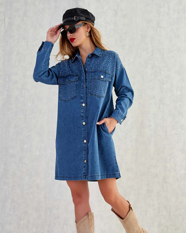 Royalfashion Дамска памучна мини рокля от деним