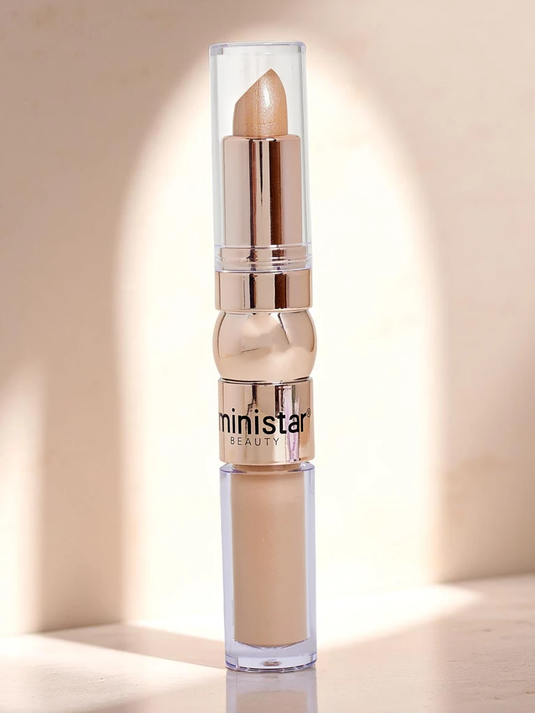 Стик хайлайтър и течен коректор за лице 2-в-1 Златист бежов